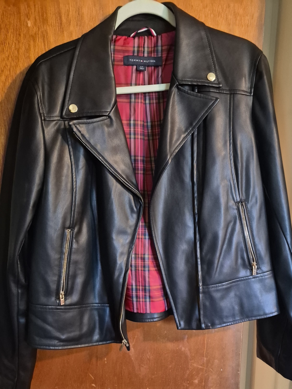Tommy Hilfiger Black Asymmetrical Faux Leather Motorcycle Jacket